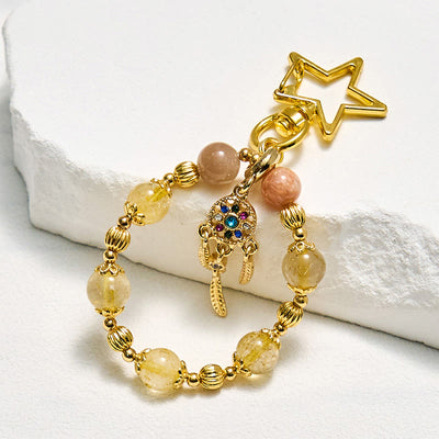 Olivenorma Sonnenstein & Gold Rutilquarz Schlüsselanhänger Kristall-Handyband - Sonnenstein & Goldrutilquarz - image 0