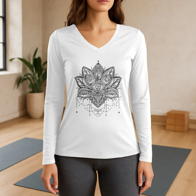 Olivenorma Lotus bedrucktes Langarm-T-Shirt mit V-Ausschnitt, Größe L - Weiß - 3XL - image 7