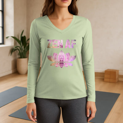 Olivenorma Zen AF Yoga Lotus Langarm-T-Shirt mit V-Ausschnitt - Hellgrün - 3XL - image 9