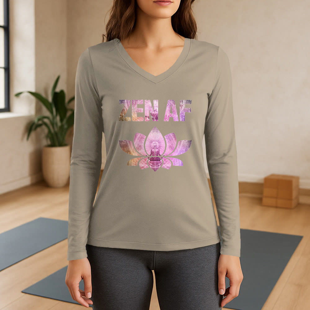 Olivenorma Zen AF Yoga Lotus Langarm-T-Shirt mit V-Ausschnitt - Khaki - 3XL - image 17