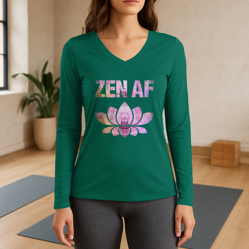 Olivenorma Zen AF Yoga Lotus Langarm-T-Shirt mit V-Ausschnitt - Grün - 3XL - image 11