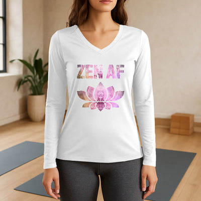 Olivenorma Zen AF Yoga Lotus Langarm-T-Shirt mit V-Ausschnitt - Weiß - 3XL - image 7