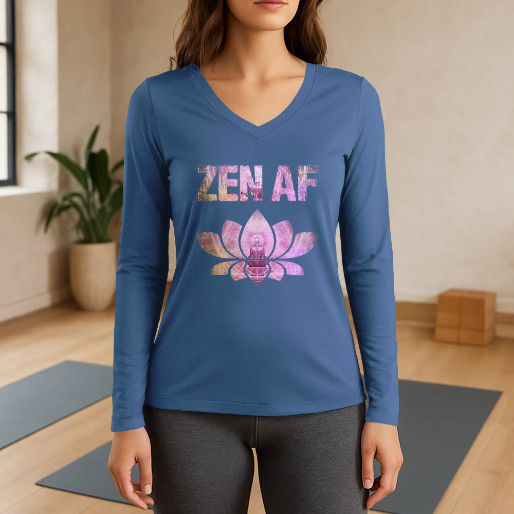 Olivenorma Zen AF Yoga Lotus Langarm-T-Shirt mit V-Ausschnitt - Blau - 3XL - image 12
