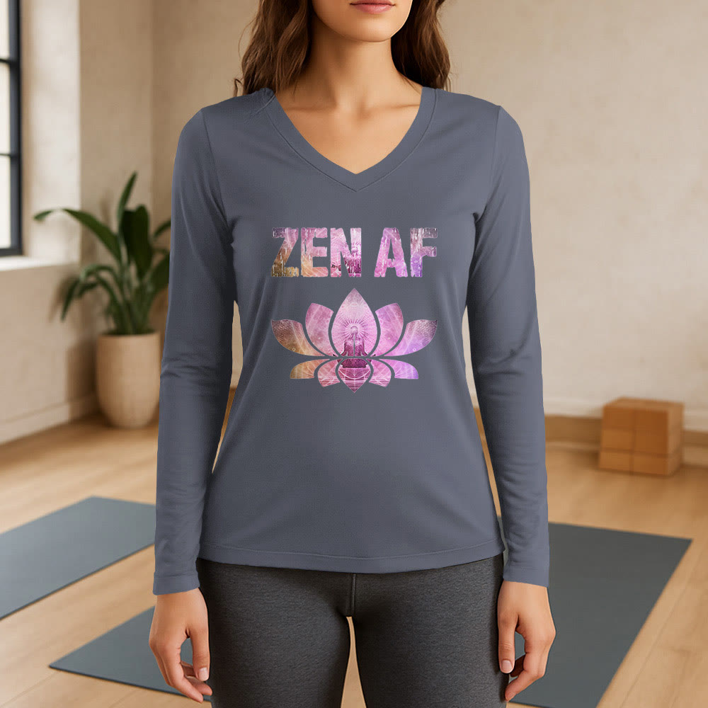 Olivenorma Zen AF Yoga Lotus Langarm-T-Shirt mit V-Ausschnitt - Grau - 3XL - image 16