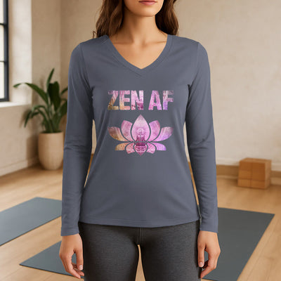 Olivenorma Zen AF Yoga Lotus Langarm-T-Shirt mit V-Ausschnitt - Grau - 3XL - image 16