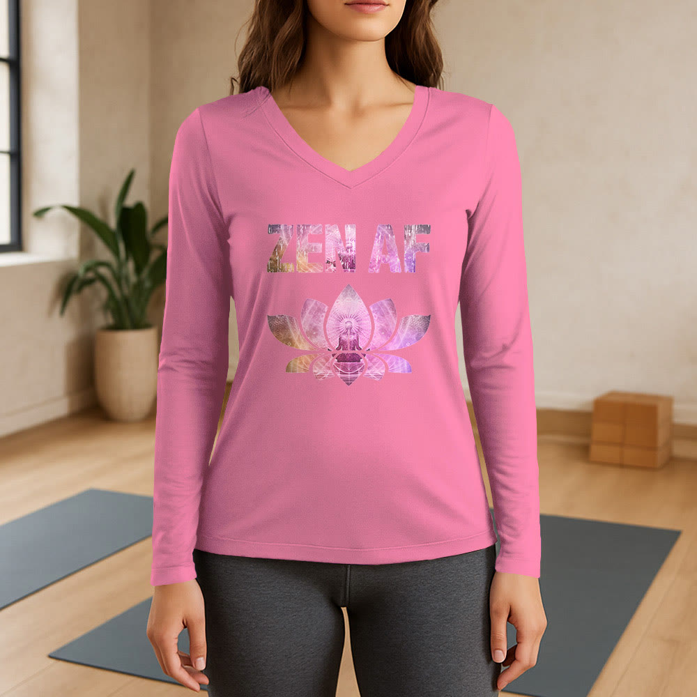 Olivenorma Zen AF Yoga Lotus Langarm-T-Shirt mit V-Ausschnitt - Rosa - 3XL - image 13