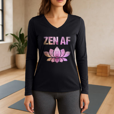 Olivenorma Zen AF Yoga Lotus Langarm-T-Shirt mit V-Ausschnitt - Schwarz - 3XL - image 1