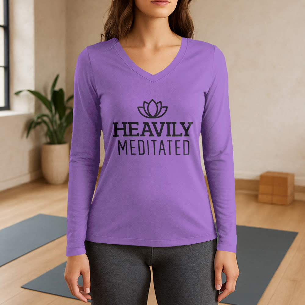 Olivenorma Heavily Meditated Lotus Langarm-T-Shirt mit V-Ausschnitt - Lila - 3XL - image 14