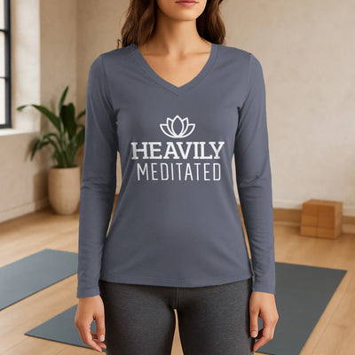 Olivenorma Heavily Meditated Lotus Langarm-T-Shirt mit V-Ausschnitt - Grau - 3XL - image 16