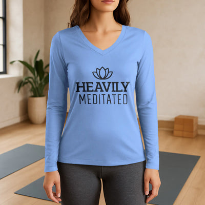 Olivenorma Heavily Meditated Lotus Langarm-T-Shirt mit V-Ausschnitt - Hellblau - 3XL - image 11