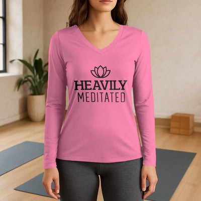 Olivenorma Heavily Meditated Lotus Langarm-T-Shirt mit V-Ausschnitt - Rosa - 3XL - image 13