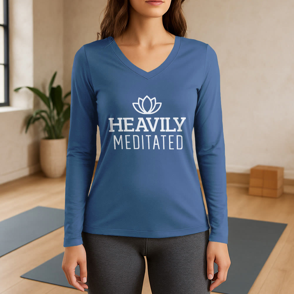 Olivenorma Heavily Meditated Lotus Langarm-T-Shirt mit V-Ausschnitt - Blau - 3XL - image 12