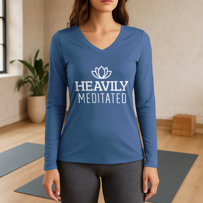 Olivenorma Heavily Meditated Lotus Langarm-T-Shirt mit V-Ausschnitt - Blau - 3XL - image 12