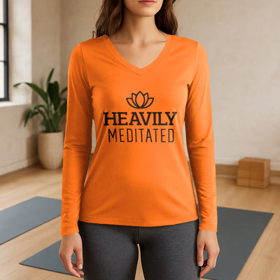 Olivenorma Heavily Meditated Lotus Langarm-T-Shirt mit V-Ausschnitt - Orange - 3XL - image 15