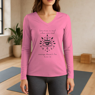 Olivenorma Intuition Evil Eye Design Langarm-T-Shirt mit V-Ausschnitt - Rosa - 3XL - image 12