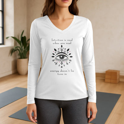 Olivenorma Intuition Evil Eye Design Langarm-T-Shirt mit V-Ausschnitt - Weiß - 3XL - image 0