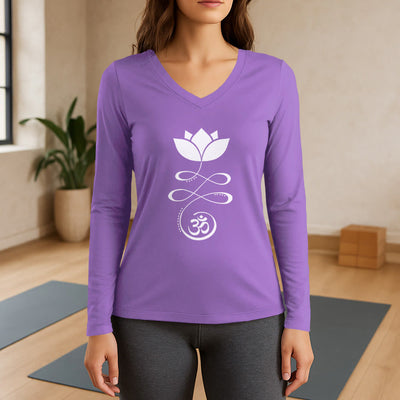 Olivenorma Yoga Lotusblume Om Symbol Langarm-T-Shirt mit V-Ausschnitt - Lila - 3XL - image 14