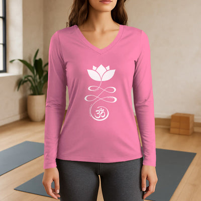 Olivenorma Yoga Lotusblume Om Symbol Langarm-T-Shirt mit V-Ausschnitt - Rosa - 3XL - image 13