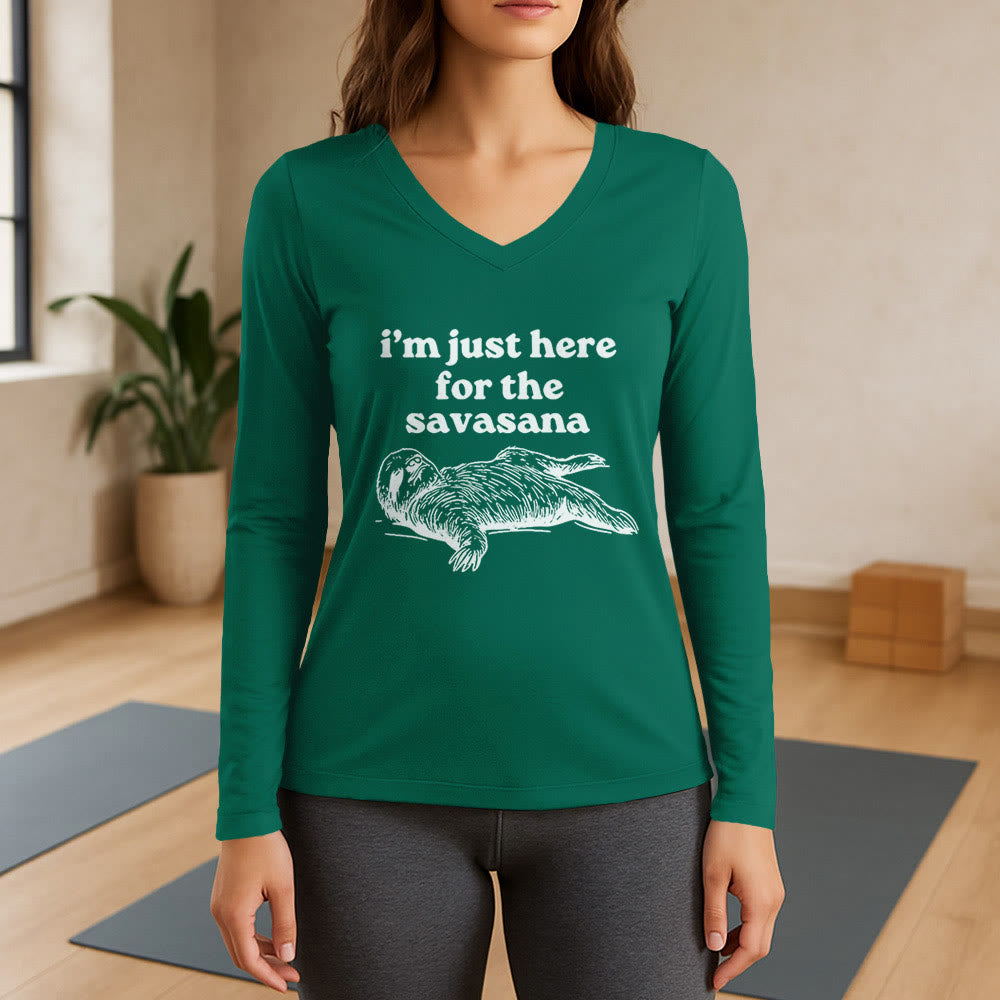 Olivenorma Ich bin nur wegen Savasana hier Langarm-V-Ausschnitt-T-Shirt - Grün - 3XL - image 12