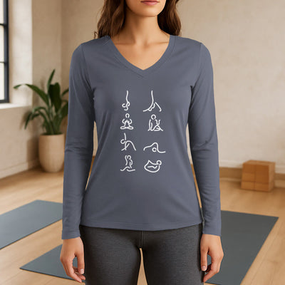 Olivenorma Yoga Meditation Moves Langarm-T-Shirt mit V-Ausschnitt - Grau - 3XL - image 16