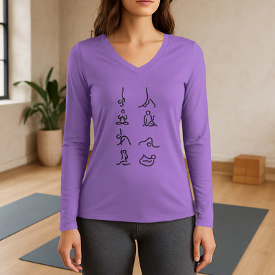 Olivenorma Yoga Meditation Moves Langarm-T-Shirt mit V-Ausschnitt - Lila - 3XL - image 14