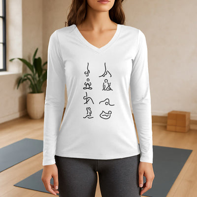 Olivenorma Yoga Meditation Moves Langarm-T-Shirt mit V-Ausschnitt - Weiß - 3XL - image 7