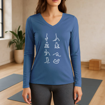 Olivenorma Yoga Meditation Moves Langarm-T-Shirt mit V-Ausschnitt - Blau - 3XL - image 12