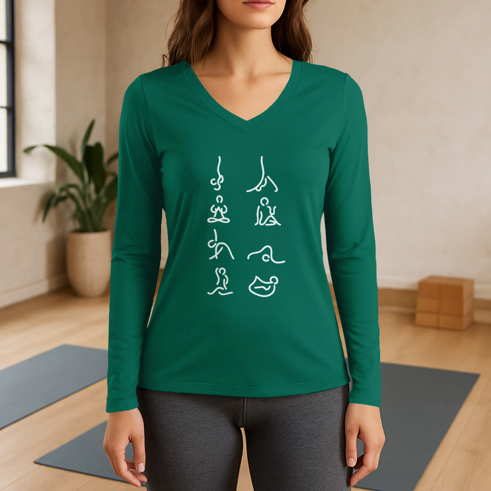 Olivenorma Yoga Meditation Moves Langarm-T-Shirt mit V-Ausschnitt - Grün - 3XL - image 11