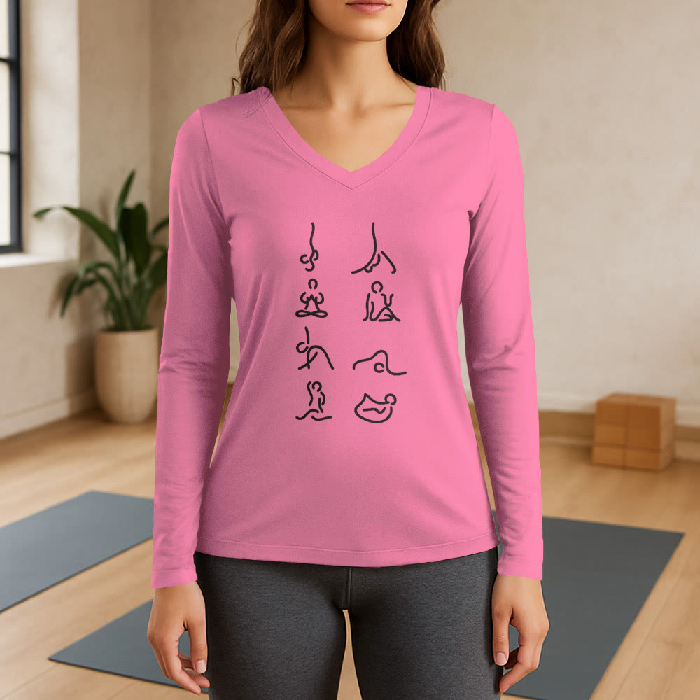 Olivenorma Yoga Meditation Moves Langarm-T-Shirt mit V-Ausschnitt - Rosa - 3XL - image 13