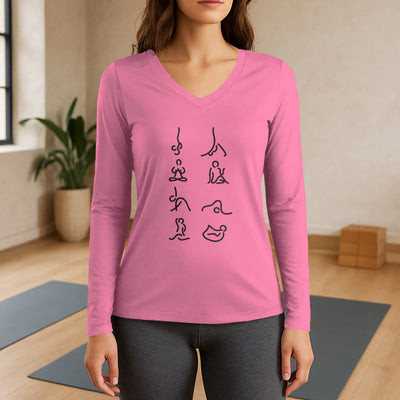 Olivenorma Yoga Meditation Moves Langarm-T-Shirt mit V-Ausschnitt - Rosa - 3XL - image 13
