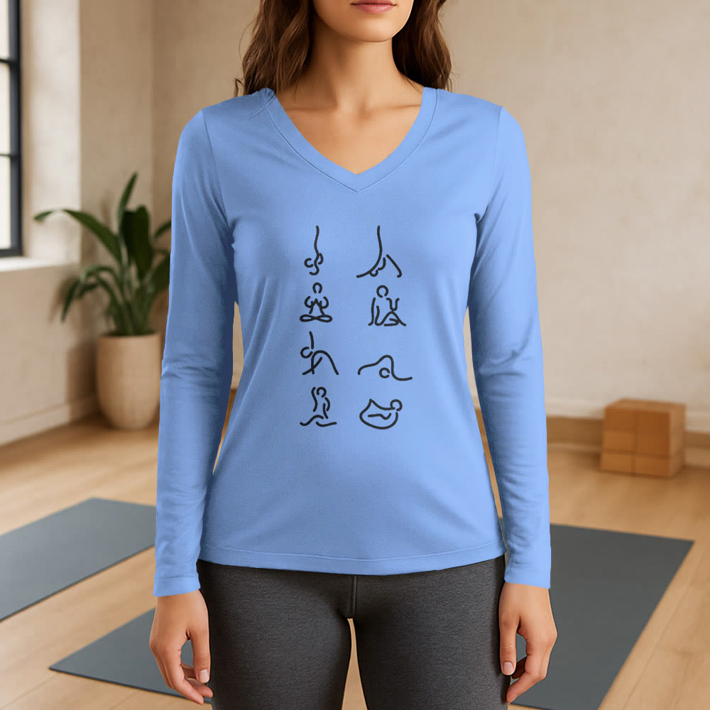 Olivenorma Yoga Meditation Moves Langarm-T-Shirt mit V-Ausschnitt - Hellblau - 3XL - image 10