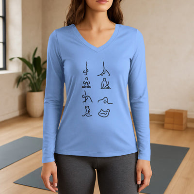 Olivenorma Yoga Meditation Moves Langarm-T-Shirt mit V-Ausschnitt - Hellblau - 3XL - image 10