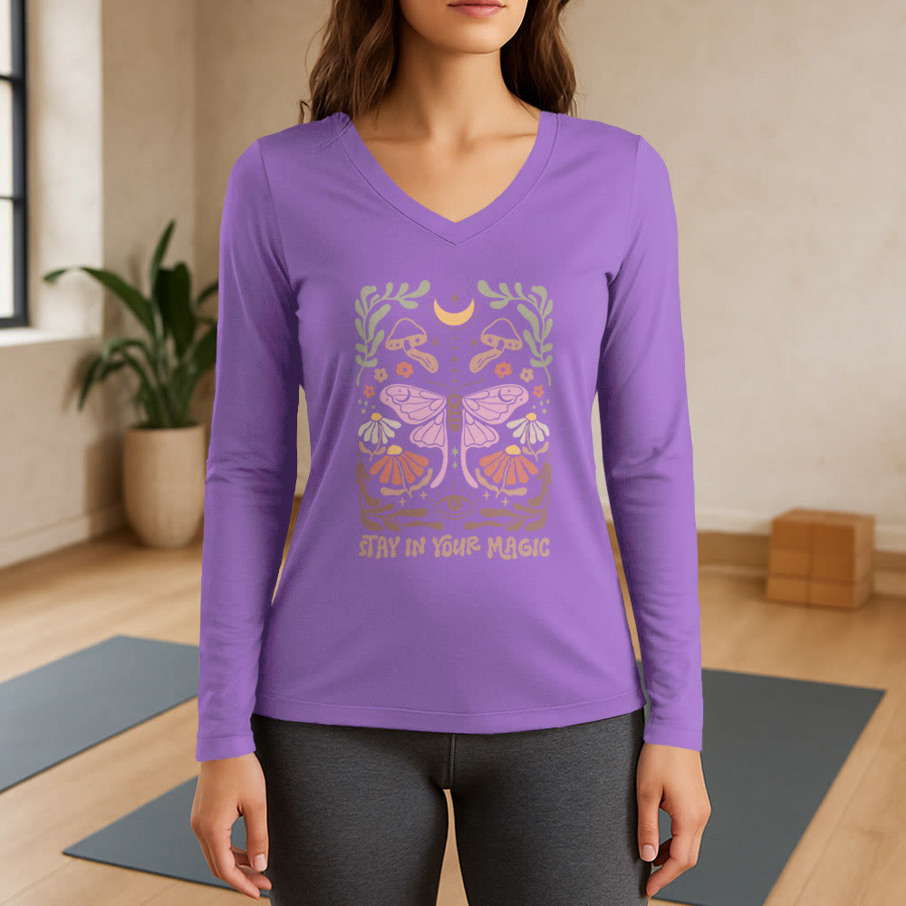 Olivenorma Luna Moth Langarm-T-Shirt mit V-Ausschnitt - Lila - 3XL - image 14