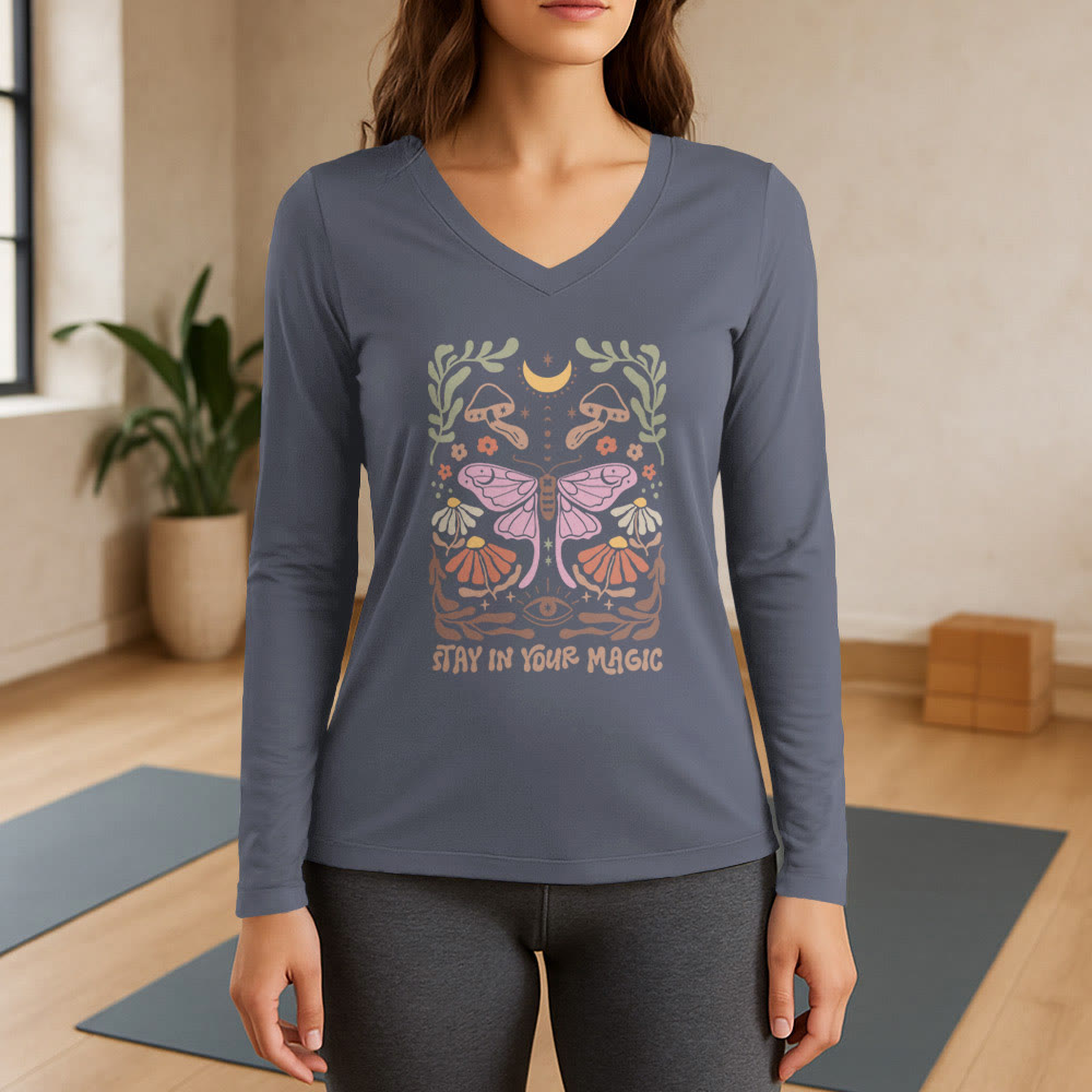 Olivenorma Luna Moth Langarm-T-Shirt mit V-Ausschnitt - Grau - 3XL - image 16