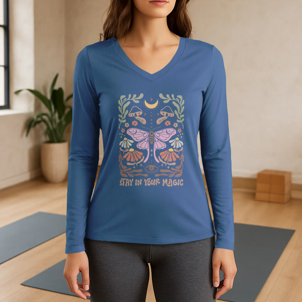 Olivenorma Luna Moth Langarm-T-Shirt mit V-Ausschnitt - Blau - 3XL - image 12