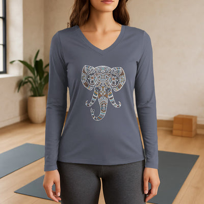 Olivenorma Damen-Langarm-T-Shirt mit Elefantenmotiv und V-Ausschnitt, Natur- und Tiermotiv - Grau - 3XL - image 16