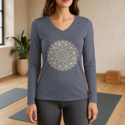 Olivenorma Yoga-Langarmshirt mit geometrischem Lotusblumenmuster - Grau - 3XL - image 16