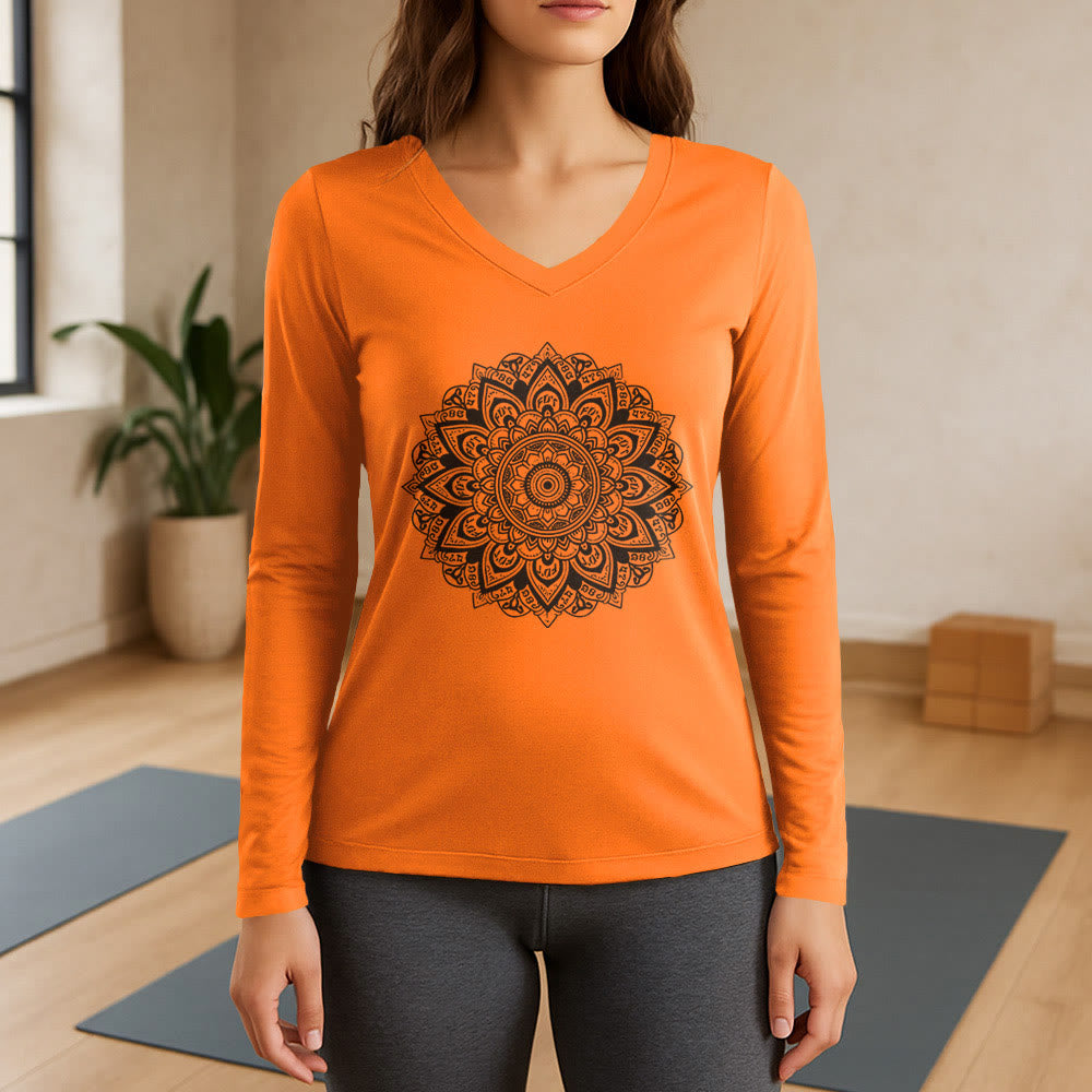 Olivenorma Yoga-Langarmshirt mit geometrischem Lotusblumenmuster - Orange - 3XL - image 15