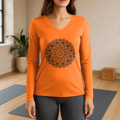 Olivenorma Yoga-Langarmshirt mit geometrischem Lotusblumenmuster - Orange - 3XL - image 15