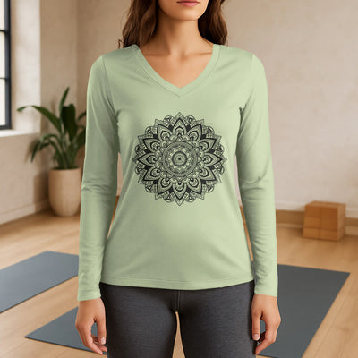 Olivenorma Yoga-Langarmshirt mit geometrischem Lotusblumenmuster - Hellgrün - 3XL - image 0