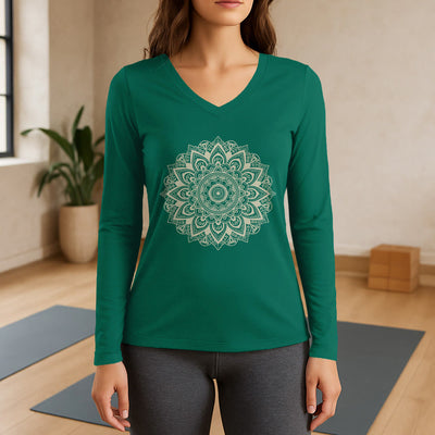 Olivenorma Yoga-Langarmshirt mit geometrischem Lotusblumenmuster - Grün - 3XL - image 11