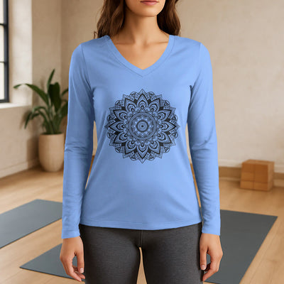 Olivenorma Yoga-Langarmshirt mit geometrischem Lotusblumenmuster - Hellblau - 3XL - image 10