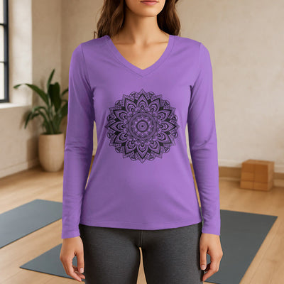 Olivenorma Yoga-Langarmshirt mit geometrischem Lotusblumenmuster - Lila - 3XL - image 14