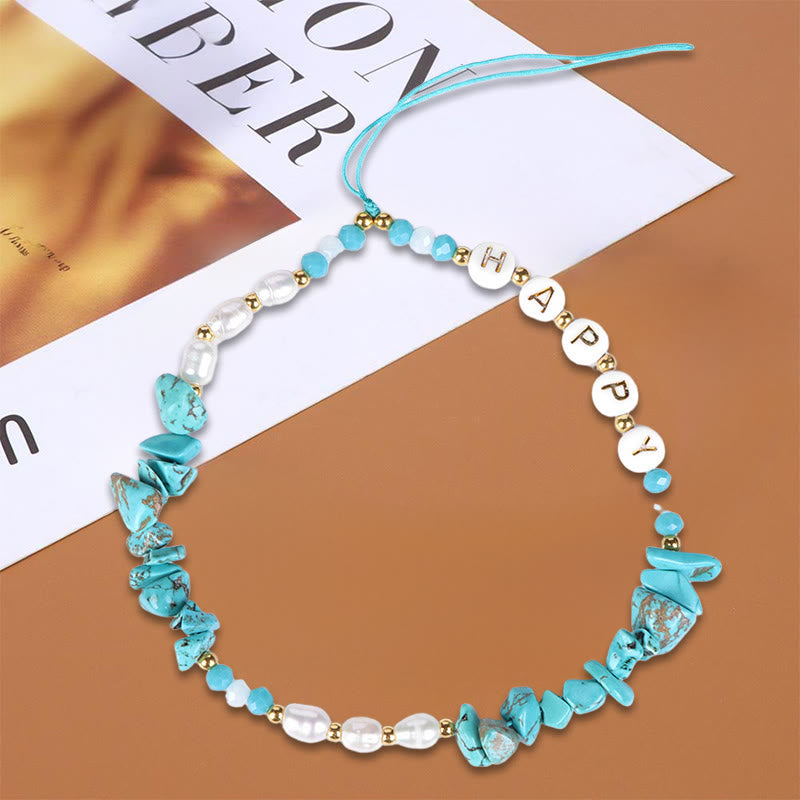 Olivenorma Naturperlen-Schlüsselanhänger, Kristall-Handygurt - Türkis - image 7