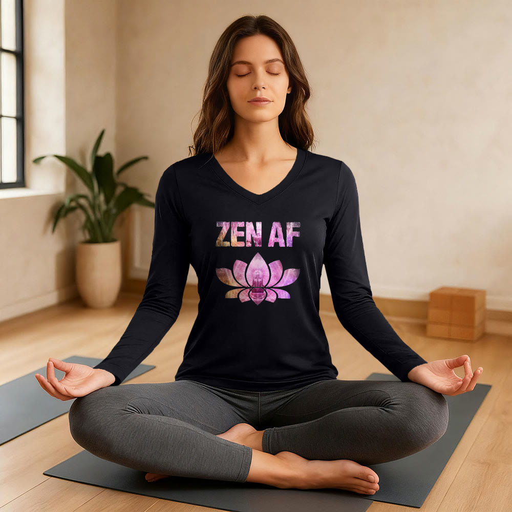 Olivenorma Zen AF Yoga Lotus Langarm-T-Shirt mit V-Ausschnitt - image 3