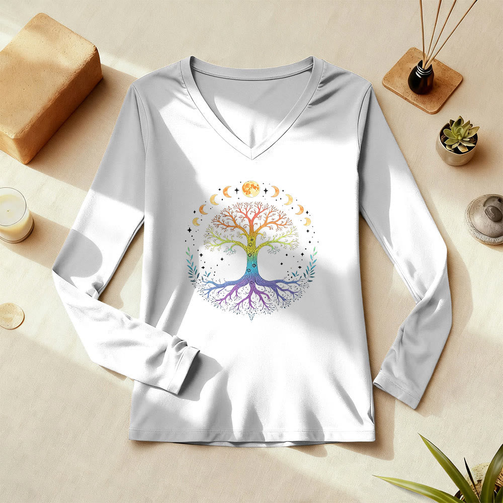 Olivenorma Baum des Lebens Langarm-T-Shirt mit V-Ausschnitt - image 1