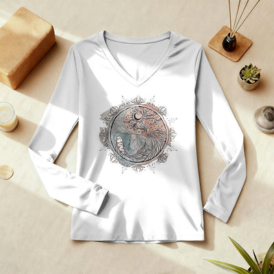 Olivenorma Baum des Lebens Inspirierendes Langarm-T-Shirt mit V-Ausschnitt - image 0