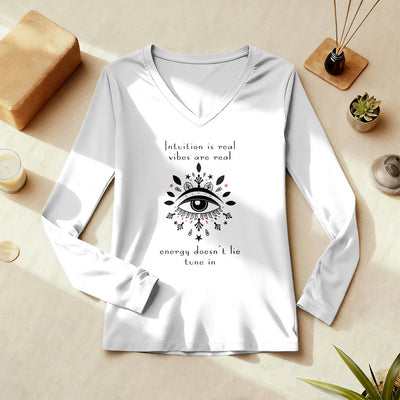 Olivenorma Intuition Evil Eye Design Langarm-T-Shirt mit V-Ausschnitt - image 1
