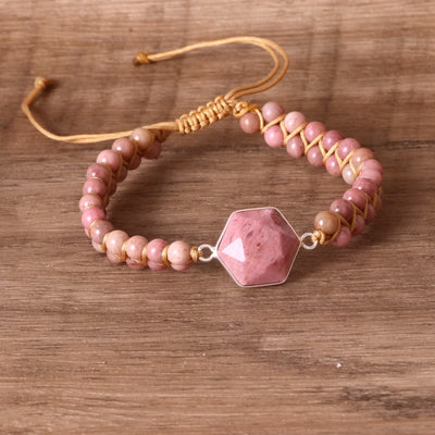 Olivenorma Hexagon Aquamarin Rhodochrosit Wickelarmband 