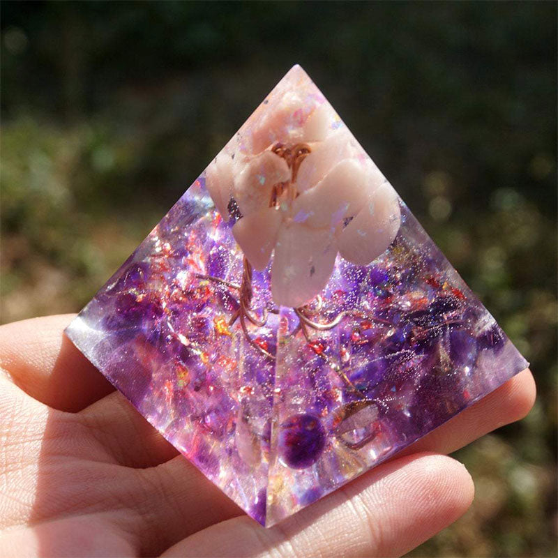 (Ausverkauf 30% RABATT / CODE: OFF30) - Olivenorma Baum des Lebens Pink Opal mit Amethyst Orgon Pyramide 